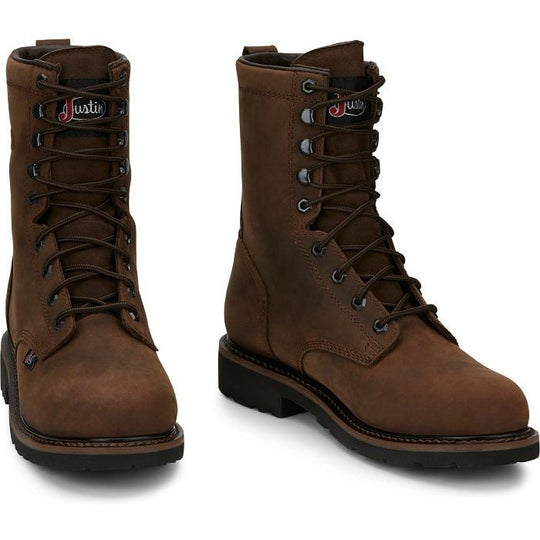 Justin Men's Drywall 8" Steel Toe Waterproof Lace Up Slip Resistant Work Boot - Brown - SE961 - Overlook Boots