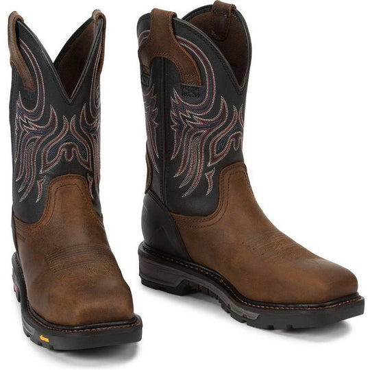 Justin Men's Tanker 11" Steel Toe Slip Resistant Work Boot - Brown - WK2104 - Overlook Boots