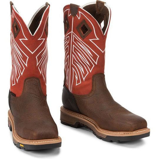 Justin Men's RoughNeck 12" Steel Toe Waterproof Work Boot - Walnut Brown - WK2115 - Overlook Boots