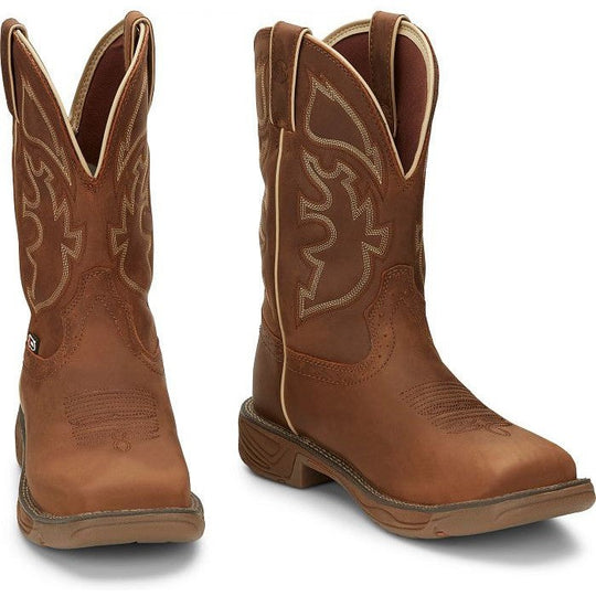 Justin Men's Rush 11" Waterproof Slip Resistant Work Boot - Saddle Tan - WK4330 - Overlook Boots