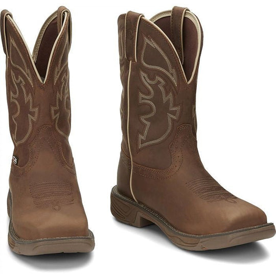 Justin Men's Rush 11" Steel Toe Waterproof Slip Resistant Work Boot - Saddle Tan - WK4331 - Overlook Boots