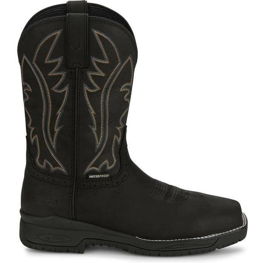 Justin Men's Nitread 11" Composite Toe Waterproof Slip Resistant Pull On Work Boot - Black - CR3208 - Overlook Boots