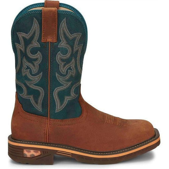 Justin Men's Resistor 11" Nano Composite Toe Slip Resistant Work Boot - Russet Blue - CR4010 8 / Medium / Blue - Overlook Boots