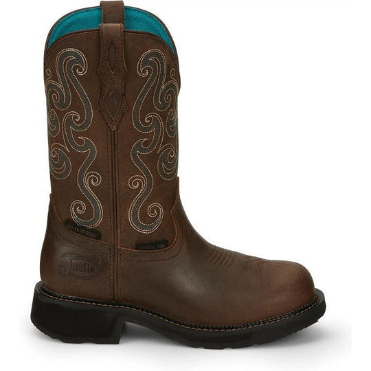 Justin Women's Tasha 11" Steel Toe Waterproof Western Work Boot -Brown- GY9991 6 / Narrow / Brown - Overlook Boots