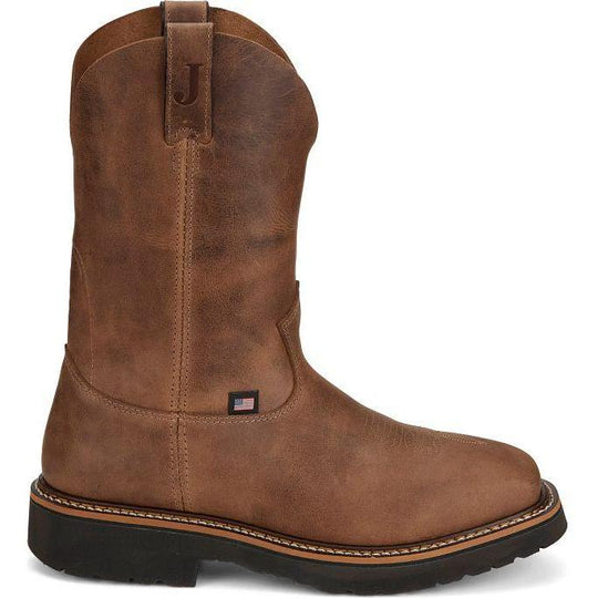 Justin Men's Ames 11" Soft Toe Waterproof Pull On Slip Resistant Work Boot - Walnut Brown - HL4222 - Overlook Boots