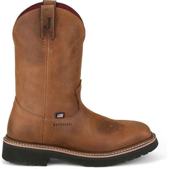 Justin Men's Ames 11" Steel Toe Waterproof Slip Resistant Work Boot - Walnut Brown - HL4225 - Overlook Boots