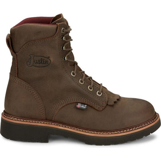 Justin Men's Rivot 8" Lace Up Slip Resistant Western Work Boot - Hickory Brown - OW440 - Overlook Boots