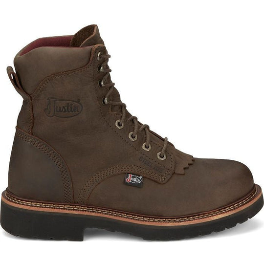 Justin Men's Rivot 8" Lace Up Steel Toe Slip Resistant Western Work Boot - Hickory Brown - OW441 - Overlook Boots