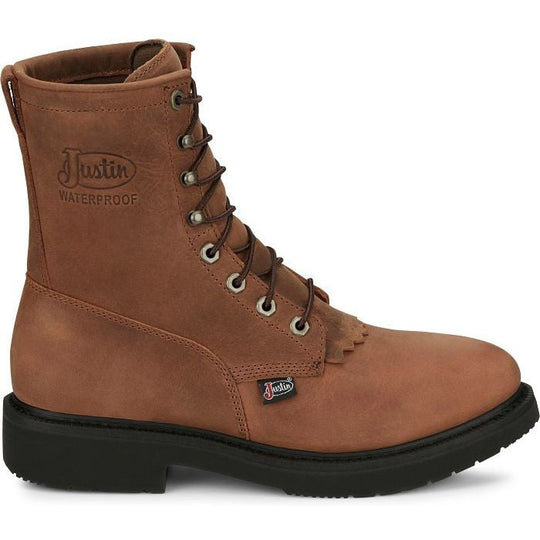 Justin Men's Livestock 8" Waterproof Lace Up Slip Resistant Western Work Boot - Aged Bark Brown - OW604 - Overlook Boots