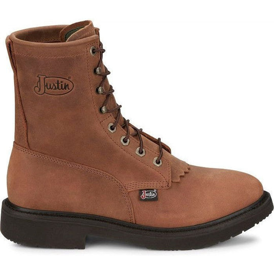 Justin Men's Livestock 8" Round Toe Lace Up Western Work Boot - Aged Brown - OW760 - Overlook Boots