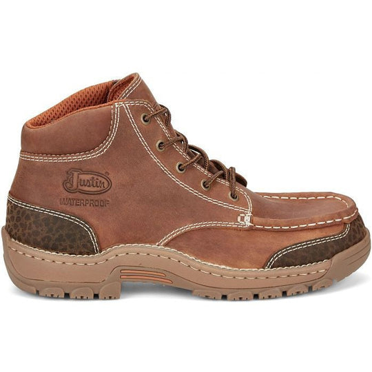 Justin Men's Corbett 5" Moc Toe Waterproof Slip Resistant Lace Up Work Boot - Barley Brown - SE252 7 / Medium / Brown - Overlook Boots
