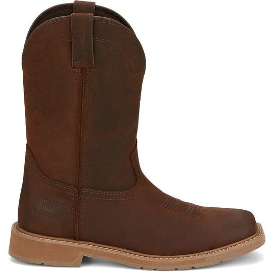 Justin Men's Buster 11" Square Toe Slip Resistant Pull On Work Boot - Pecan Brown - SE3100 8 / Medium / Brown - Overlook Boots