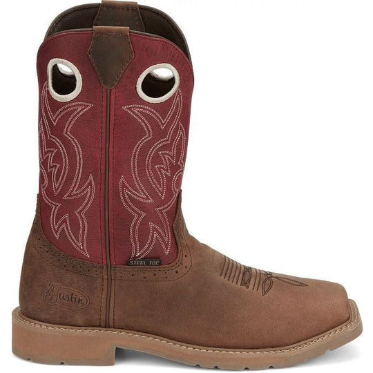 Justin Men's All Round 11" Steel Toe Slip Resistant Western Work Boot - Walnut Brown - SE3110 - Overlook Boots