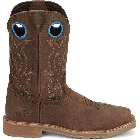 Justin Men's All Round 10" Waterproof Steel Toe Slip Resistant Western Work Boot - Walnut Brown - SE3115 - Overlook Boots
