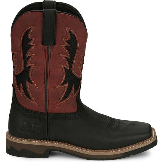 Justin Men's Bolt 11" Square Toe Slip Resistant Western Work Boot - Coal Black - SE4116 - Overlook Boots