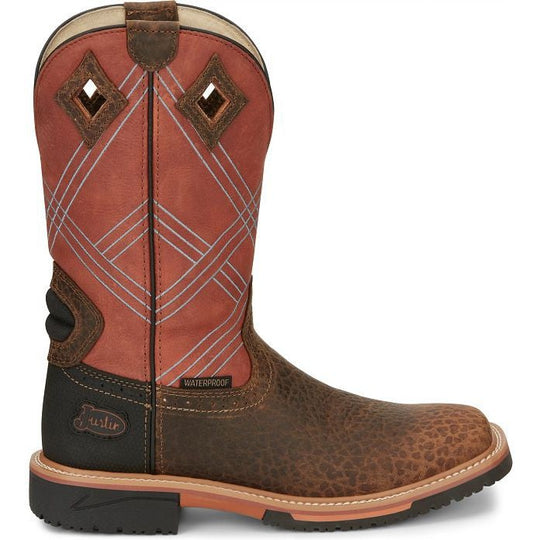 Justin Men's Dalhart 12" Waterproof Slip Resistant Work Boot - Caramel Brown - SE4216 8 / Medium / Brown - Overlook Boots