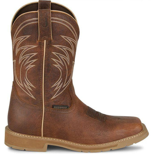 Justin Men's Daywork 11" Square Toe Waterproof Western Work Boot - Pecan - SE4242 - Overlook Boots