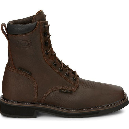 Justin Men's Driller 8" Composite Toe Waterproof Lace Up Work Boot - Aged Brown - SE462 7 / Medium / Brown - Overlook Boots