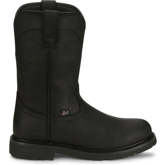 Justin Men's Dorsal 11" Round Toe Waterproof Slip Resistant Pull On Work Boot - Onyx Black - SE4637 - Overlook Boots
