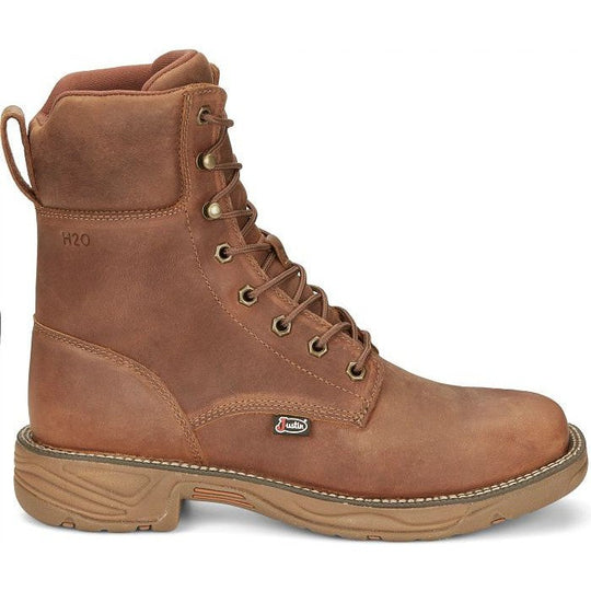 Justin Men's Rush 8" Waterproof Lace Up Slip Resistant Work Boot - Barley Brown - SE467 8 / Medium / Brown - Overlook Boots