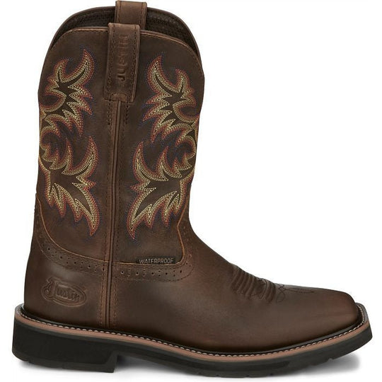 Justin Men's Driller 11" Waterproof Slip Resistant Work Boot - Tan/Brown - SE4689 7 / Medium / Brown - Overlook Boots