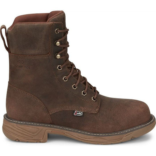 Justin Men's Rush 8" Waterproof Nano Composite Toe Western Work Boot -Brown- SE469 - Overlook Boots