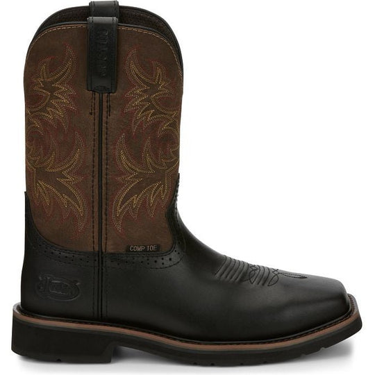 Justin Men's Driller 11" Composite Toe Slip Resistant Work Boot - Black - SE4818 7 / Medium / Black - Overlook Boots