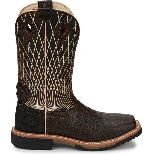 Justin Men's Derrickman 12" Composite Toe Slip Resistant Work Boot - Brown Croc Print - SE4833 7 / Medium / Brown - Overlook Boots