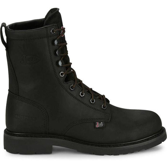 Justin Men's Truckton 8" Steel Toe Waterproof Slip Resistant Lace Up Work Boot - Onyx Black - SE636 - Overlook Boots
