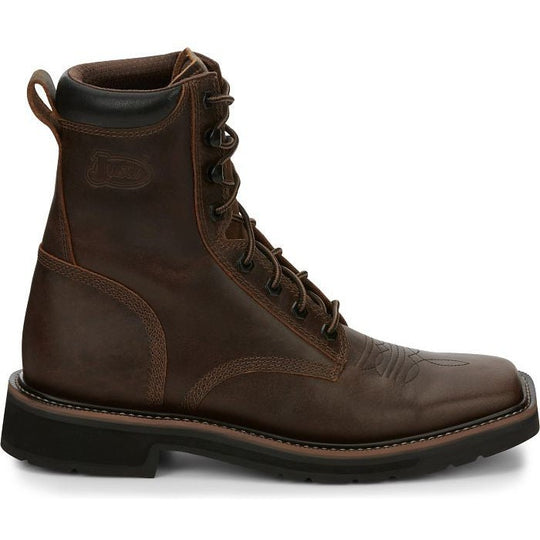 Justin Men's Pulley 8" Lace Up Slip Resistant Work Boot - Aged Brown - SE681 7 / Medium / Brown - Overlook Boots