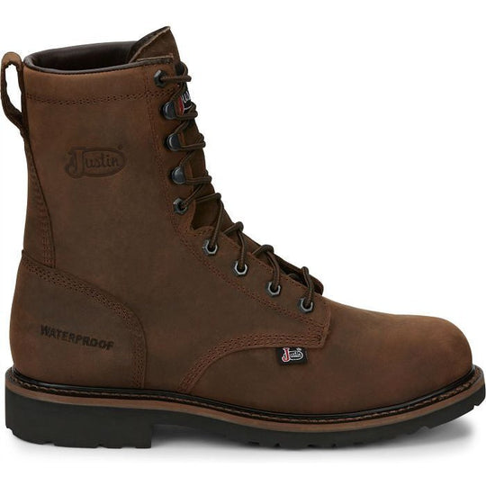 Justin Men's Drywall 8" Steel Toe Waterproof Lace Up Slip Resistant Work Boot - Brown - SE961 7 / Medium / Brown - Overlook Boots