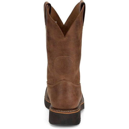 Justin Men's Ames 11" Soft Toe Waterproof Pull On Slip Resistant Work Boot - Walnut Brown - HL4222 - Overlook Boots