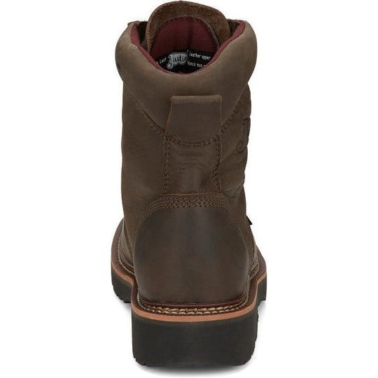 Justin Men's Rivot 8" Lace Up Steel Toe Slip Resistant Western Work Boot - Hickory Brown - OW441 - Overlook Boots