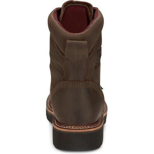 Justin Men's Rivot 8" Waterproof Steel Toe Slip Resistant Western Work Boot - Hickory Brown - OW458 - Overlook Boots