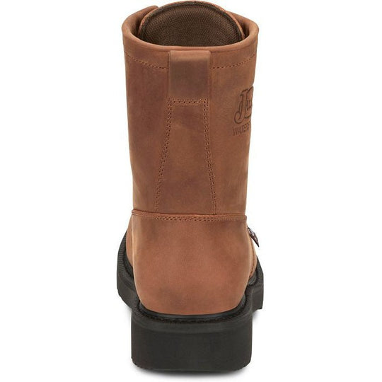 Justin Men's Livestock 8" Waterproof Lace Up Slip Resistant Western Work Boot - Aged Bark Brown - OW604 - Overlook Boots