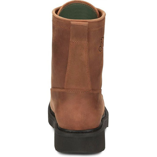 Justin Men's Livestock 8" Round Steel Toe Lace Up Slip Resistant Western Work Boot - Aged Brown - OW764 - Overlook Boots