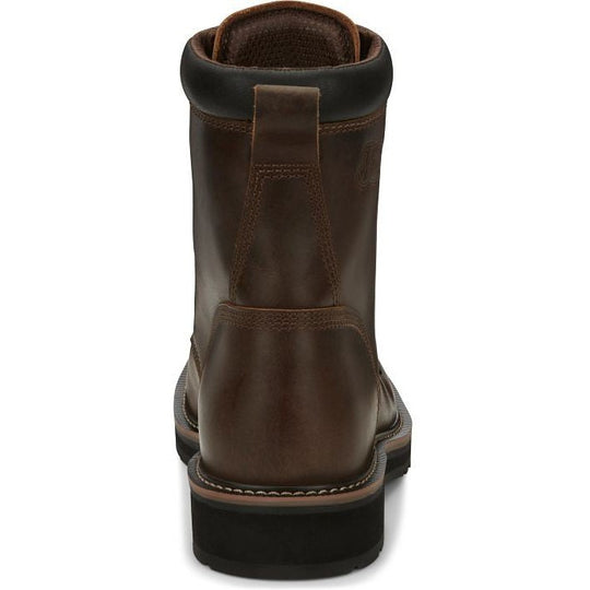 Justin Men's Pulley 8" Steel Toe Lace Up Slip Resistant Work Boot - Aged Bark Brown - SE682 - Overlook Boots
