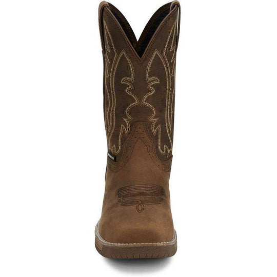 Justin Men's Nitread 11" Comp Toe Waterproof Pull On Work Boot- Brown- CR3207 - Overlook Boots