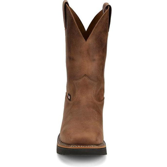 Justin Men's Ames 11" Soft Toe Waterproof Pull On Slip Resistant Work Boot - Walnut Brown - HL4222 - Overlook Boots