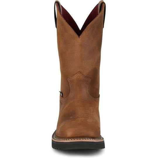Justin Men's Ames 11" Soft Toe Waterproof Pull On Slip Resistant Work Boot - Walnut Brown - HL4224 - Overlook Boots