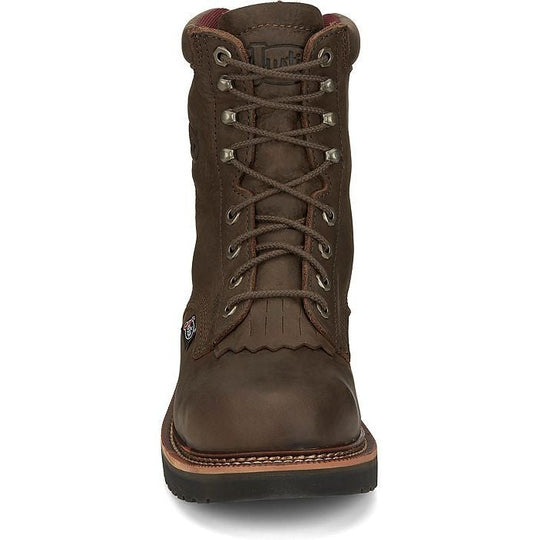 Justin Men's Rivot 8" Lace Up Steel Toe Slip Resistant Western Work Boot - Hickory Brown - OW441 - Overlook Boots