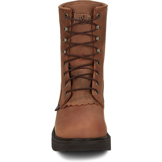 Justin Men's Livestock 8" Waterproof Lace Up Slip Resistant Western Work Boot - Aged Bark Brown - OW604 - Overlook Boots