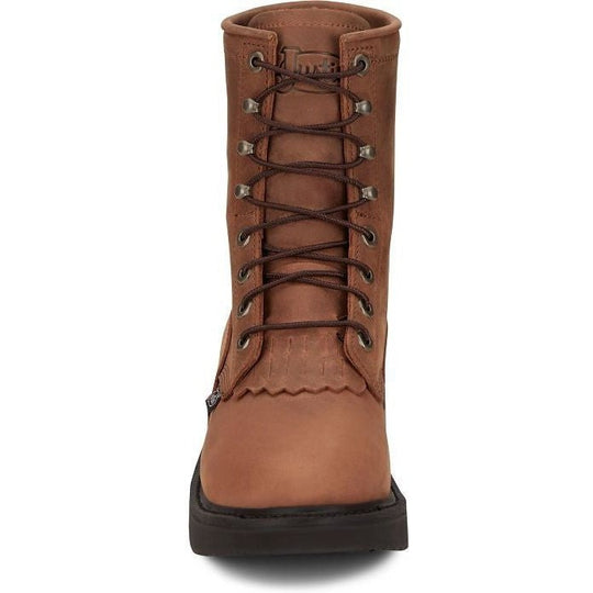 Justin Men's Livestock 8" Round Toe Lace Up Western Work Boot - Aged Brown - OW760 - Overlook Boots