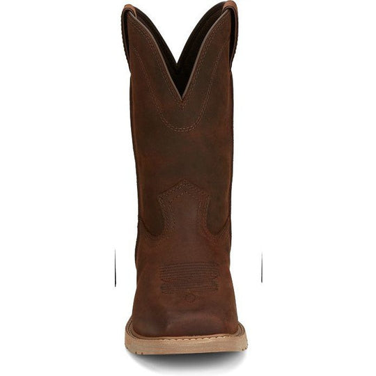 Justin Men's Buster 11" Square Toe Slip Resistant Pull On Work Boot - Pecan Brown - SE3100 - Overlook Boots