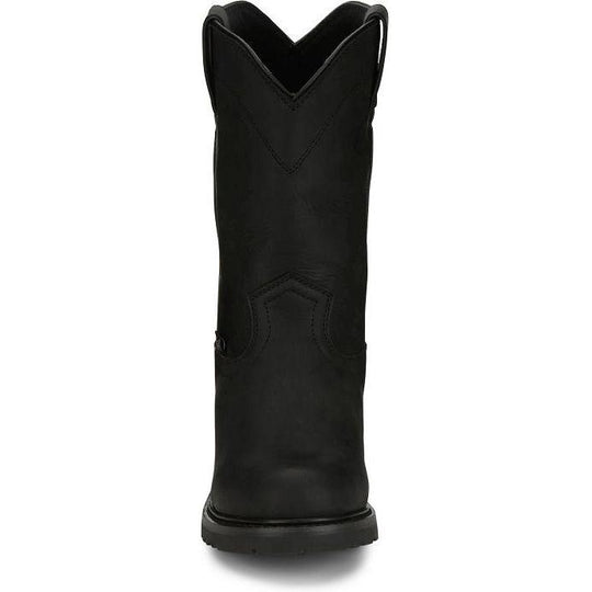 Justin Men's Dorsal 11" Round Toe Waterproof Slip Resistant Pull On Work Boot - Onyx Black - SE4637 - Overlook Boots