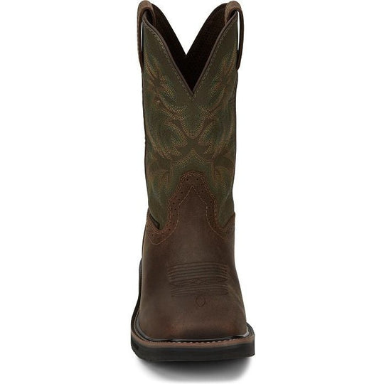 Justin Men's Driller 11" Steel Toe Western Work Boot -Brown/Green- SE4688 - Overlook Boots