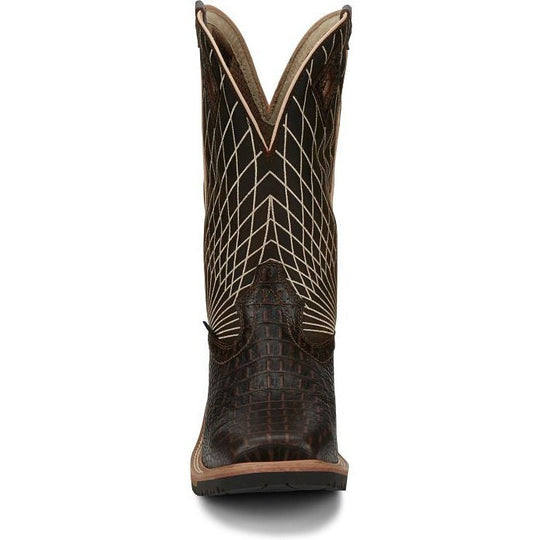 Justin Men's Derrickman 12" Composite Toe Slip Resistant Work Boot - Brown Croc Print - SE4833 - Overlook Boots