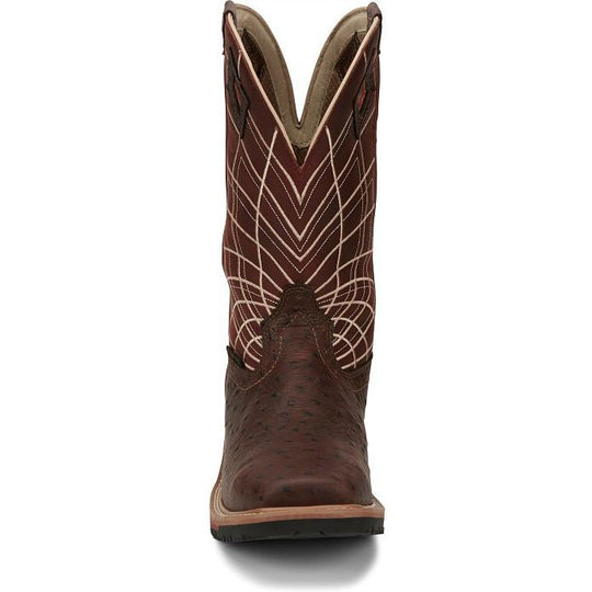Justin Men's Derrickman 12" Composite Toe Waterproof Slip Resistant Work Boot - Brown Ostrich Print - SE4835 - Overlook Boots