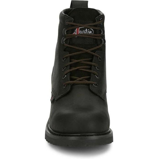 Justin Men's Dayworker 6" Waterproof Slip Resistant Lace Up Work Shoe - Onyx Black - SE637 - Overlook Boots