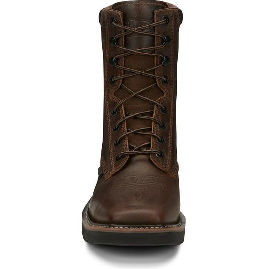Justin Men's Pulley 8" Steel Toe Lace Up Slip Resistant Work Boot - Aged Bark Brown - SE682 - Overlook Boots